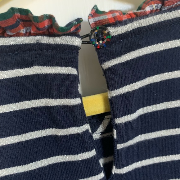 Crewcuts Girls Ruffleneck Mixy Dress In Navy Stripe and Plaid Size Medium (8-9) - Picture 6 of 9